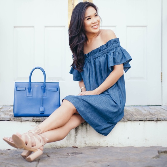 Anthropologie Chambray Off-Shoulder Dress - Picture 5 of 6